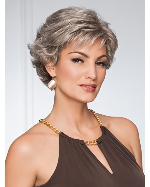 Capless 5" Grey Pixie Curly Synthetic Wig