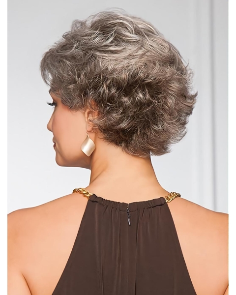 Capless 5" Grey Pixie Curly Synthetic Wig