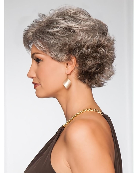 Capless 5" Grey Pixie Curly Synthetic Wig