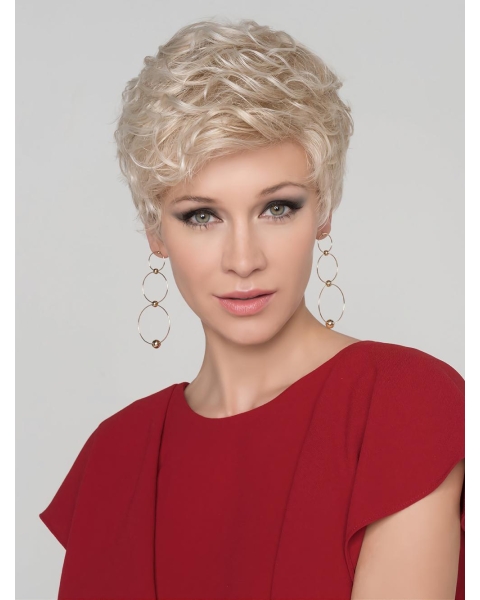 4" Curly Platinum Blonde Boycuts Monofilament Synthetic Wig