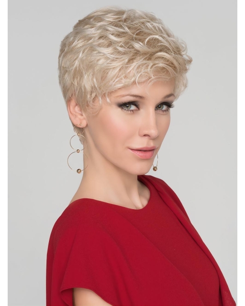 4" Curly Platinum Blonde Boycuts Monofilament Synthetic Wig