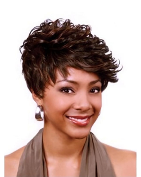 Shining Auburn Curly Cropped African American Wigs