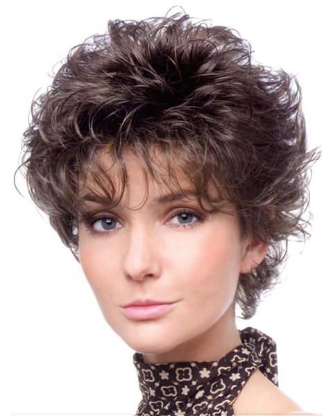 Cosy Brown Curly Cropped Classic Wigs