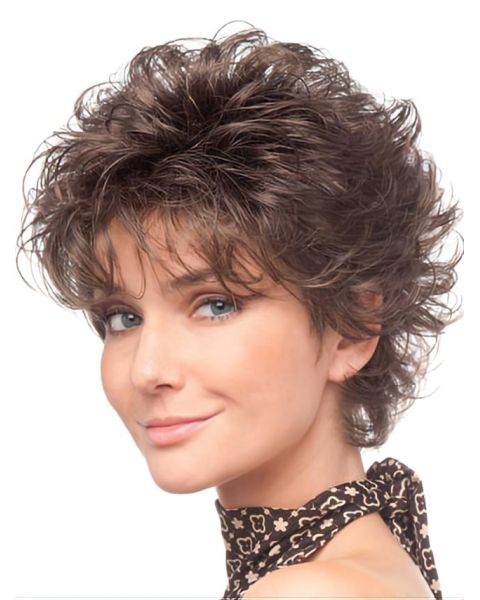 Cosy Brown Curly Cropped Classic Wigs