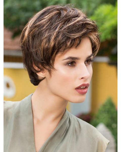 Boycuts Synthetic Brown Straight 8" Monofilament Wigs For Women