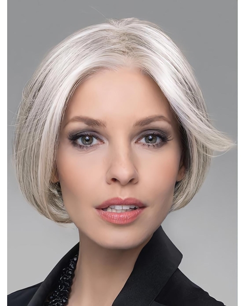 6" Cropped Comfortable Lace Front Straight Grey Wigs