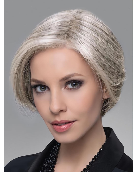 6" Cropped Comfortable Lace Front Straight Grey Wigs