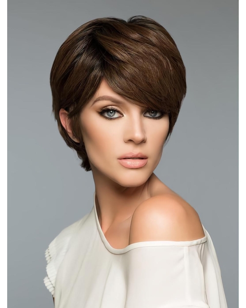 Fashion Brown Cropped Straight Boycuts Human Hair Wigs