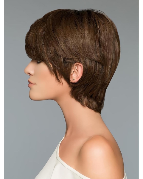 Fashion Brown Cropped Straight Boycuts Human Hair Wigs