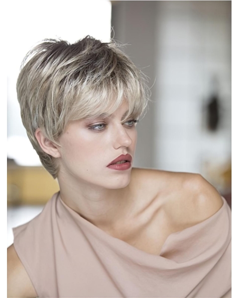 Blonde Synthetic Boycuts Straight Cropped Lace Front Wigs