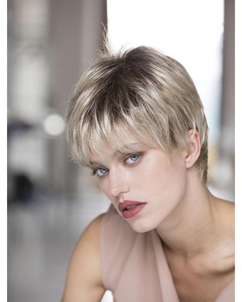 Blonde Synthetic Boycuts Straight Cropped Lace Front Wigs