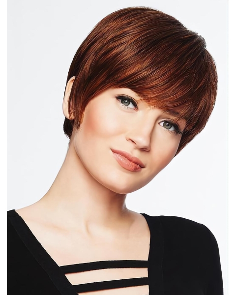 Capless 6" Straight Auburn Modern Short Wigs