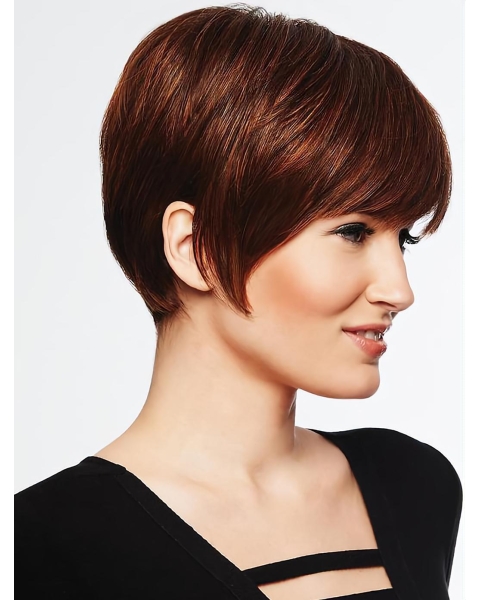 Capless 6" Straight Auburn Modern Short Wigs