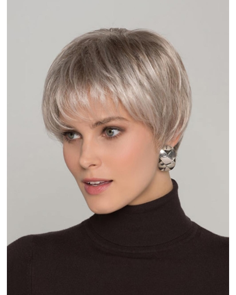 Straight Grey 8" Boycuts Monofilament Short Hair Wigs