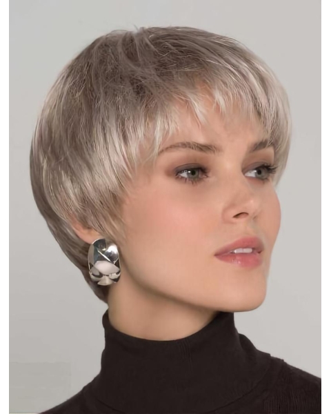 Straight Grey 8" Boycuts Monofilament Short Hair Wigs