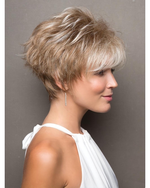 Straight 3" Cropped Platinum Blonde Capless Synthtic Wigs