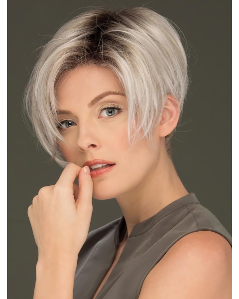 6" Cropped Affordable Lace Front Straight Grey Wigs