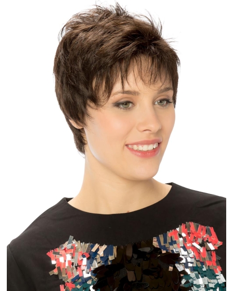 Brown Straight Monofilament Sleek Boycuts Synthetic Wigs