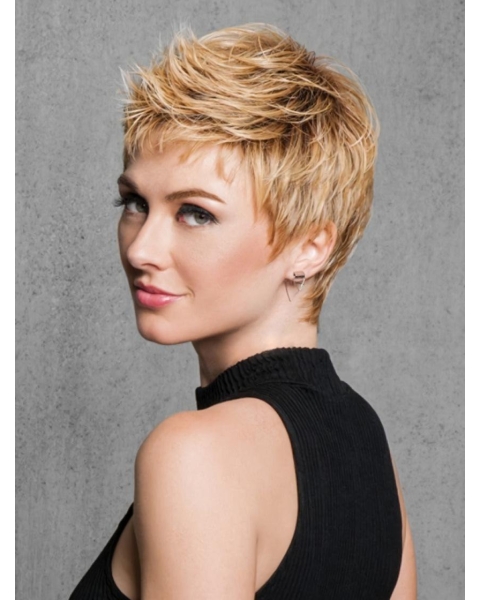 Straight Cropped 3" Capless Boycuts Best Synthetic Blonde Wigs