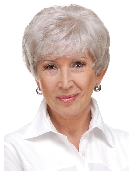 6" Cropped Straight Durable Monofilament Grey Wigs