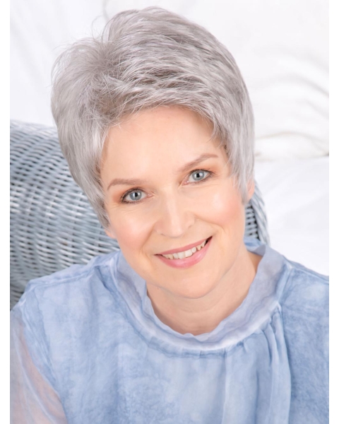 6" Cropped Straight Fashionable Monofilament Grey Wigs