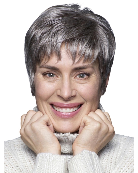 6" Cropped Straight Style 100% Hand-tied Grey Wigs