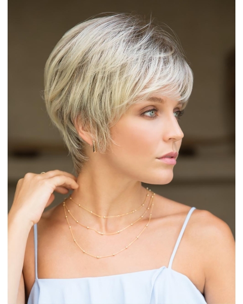 Capless 4" Straight Cropped Grey Synthetic Wigs