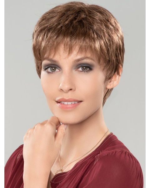 Straight Cropped 4" Auburn 100% Hand-tied Wigs