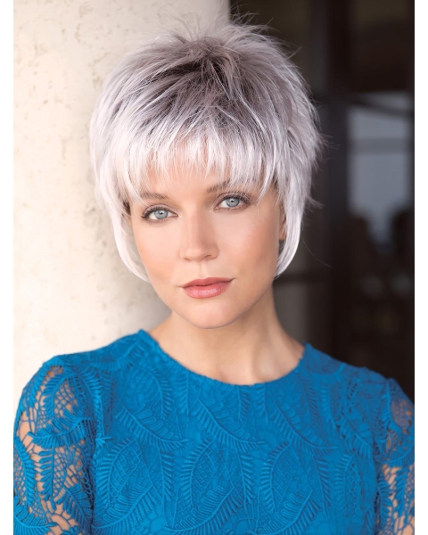 Capless 6" Straight Grey Color Synthetic Wigs