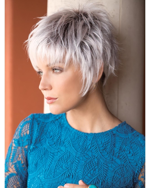 Capless 6" Straight Grey Color Synthetic Wigs