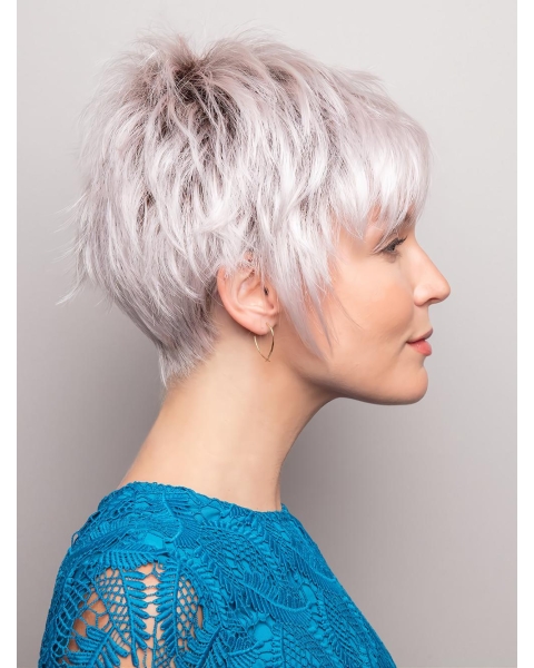 Capless 6" Straight Grey Color Synthetic Wigs