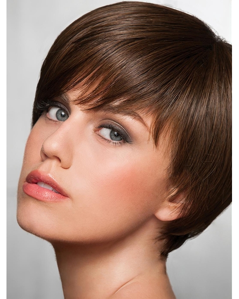 Straight 8" Brown Synthetic Boycuts Ladies Short Wigs