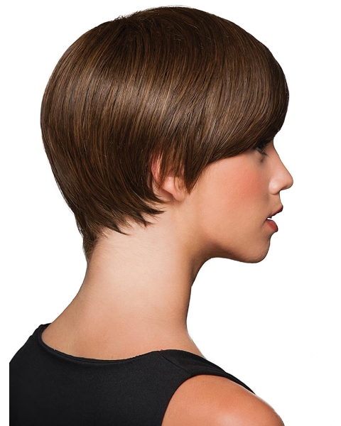 Straight 8" Brown Synthetic Boycuts Ladies Short Wigs