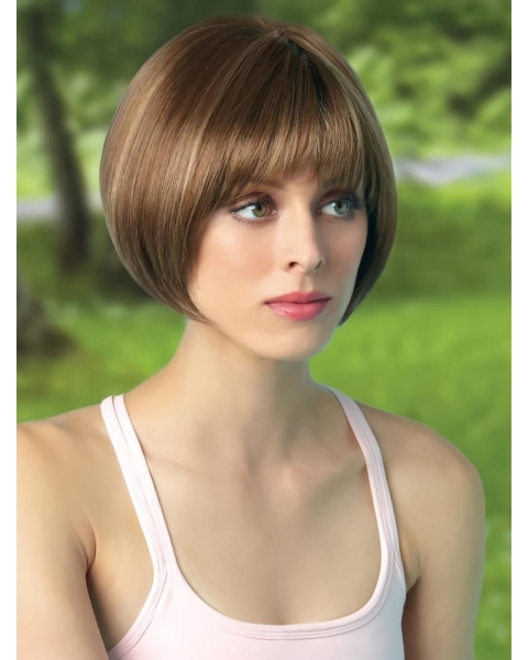 Monofilament 8" Bob Synthetic Straight Brown Wig