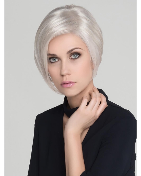 Straight White Without Bangs Mono Synthetic Wig