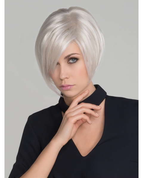 Straight White Without Bangs Mono Synthetic Wig