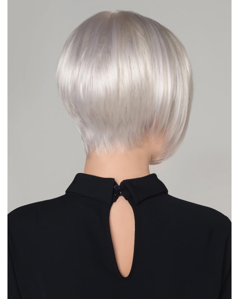 Straight White Without Bangs Mono Synthetic Wig