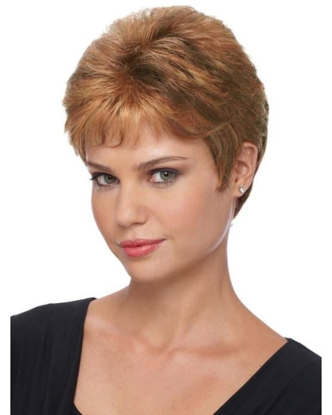 Straight Brown Boycuts 4" Synthetic Capless Wigs