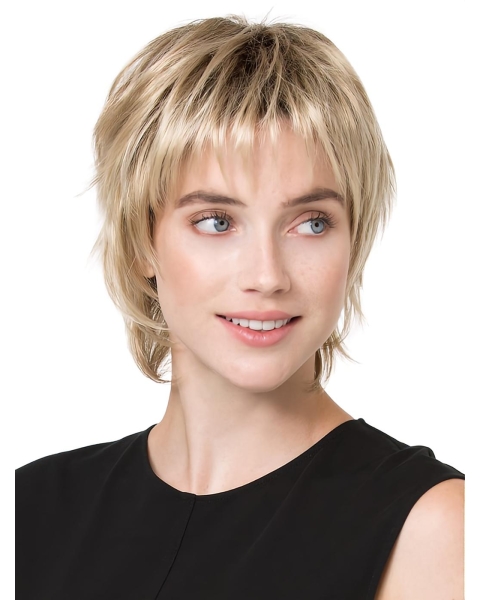 Cropped 6" Blonde Straight Trendy Synthetic Lace Wigs