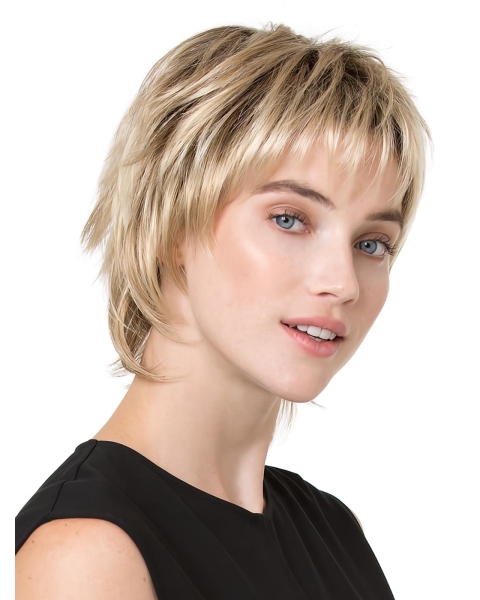 Cropped 6" Blonde Straight Trendy Synthetic Lace Wigs