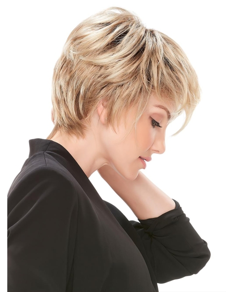 Blonde Synthetic Straight Cropped Boycuts Lace Front Synthetic Wigs