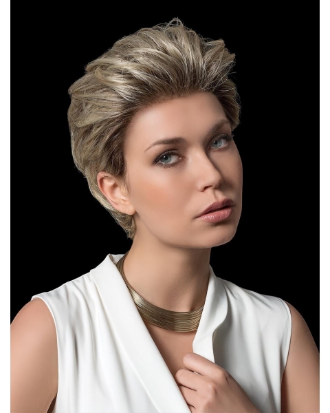 Cropped Straight Blonde Layered Hand Tied Synthetic Wigs