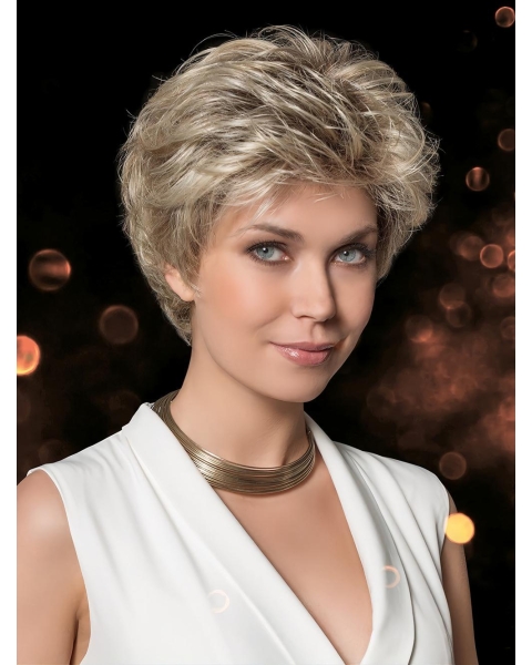 Cropped Straight Blonde Layered Hand Tied Synthetic Wigs