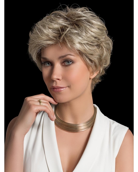 Cropped Straight Blonde Layered Hand Tied Synthetic Wigs