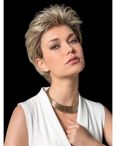 Cropped Straight Blonde Layered Hand Tied Synthetic Wigs