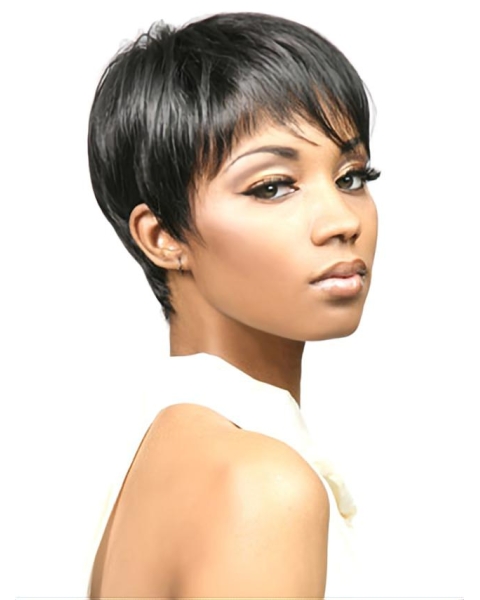 Pleasing Black Straight Cropped African American Wigs