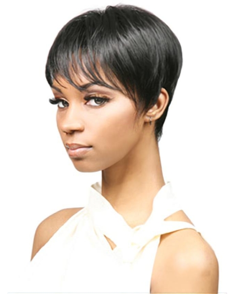 Pleasing Black Straight Cropped African American Wigs