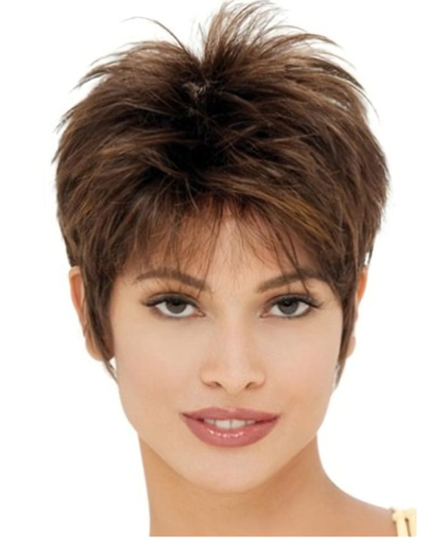 Brown Straight Cropped Synthetic Wigs