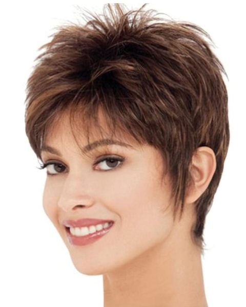 Brown Straight Cropped Synthetic Wigs