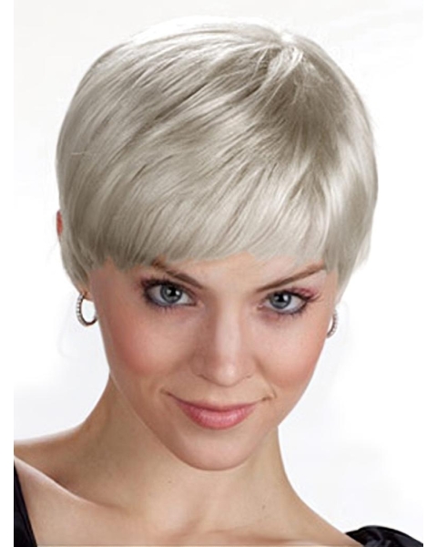 Easy Straight Cropped Synthetic Grey Wigs